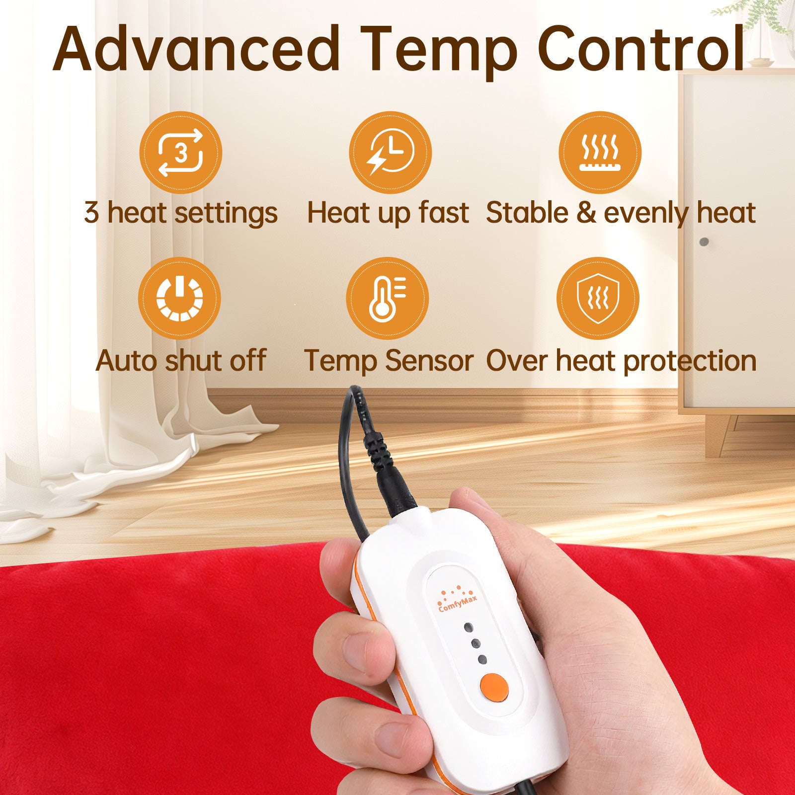 Electric Heated Pillow, EHPDL02, Soft and Comfortable, Heats Fast and Even, Perfect for Cramps, Muscle Pain, Relieving discomfort. Overheat Protection, Graphene Fabric,13.5" x 13.5" Size