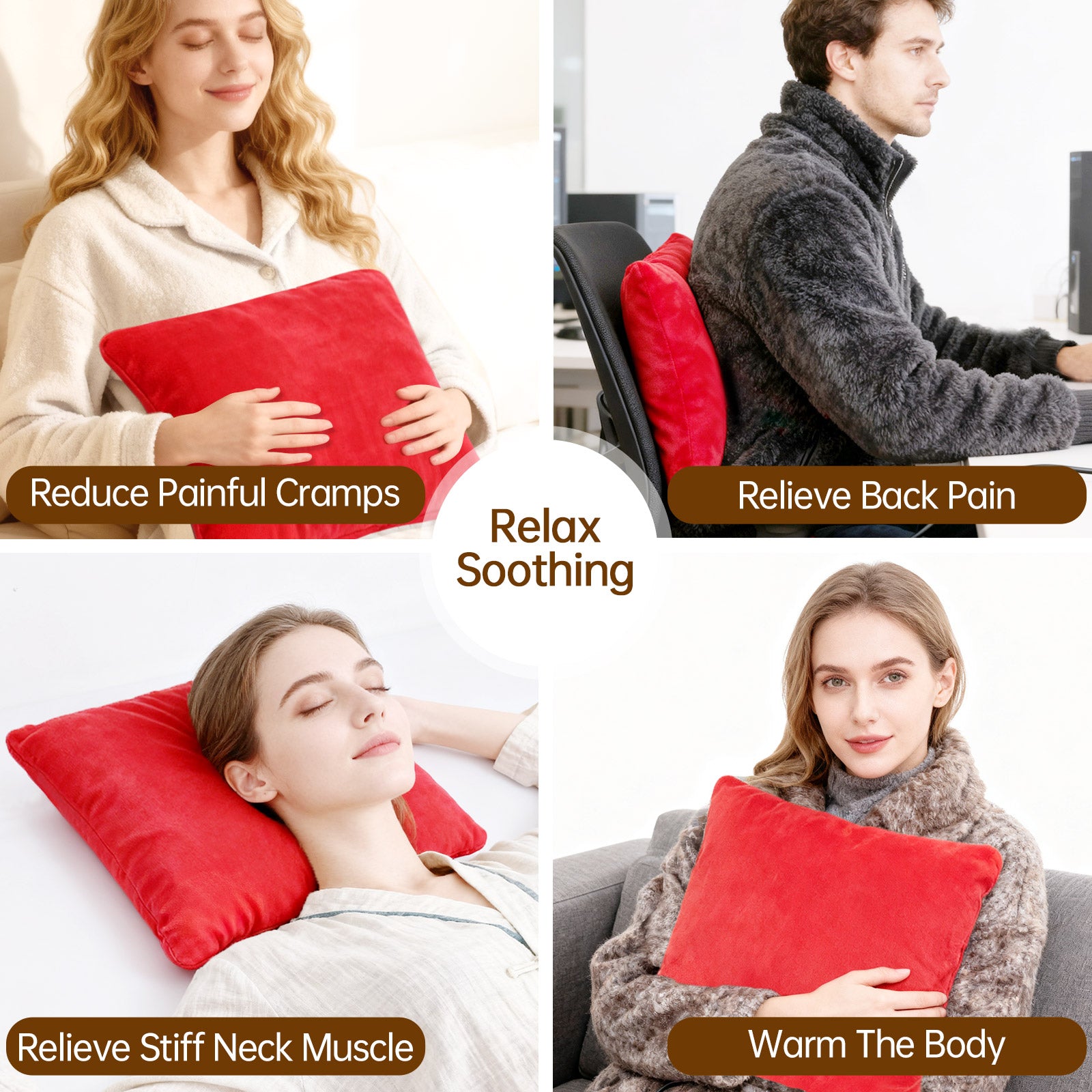 Electric Heated Pillow, EHPDL02, Soft and Comfortable, Heats Fast and Even, Perfect for Cramps, Muscle Pain, Relieving discomfort. Overheat Protection, Graphene Fabric,13.5" x 13.5" Size