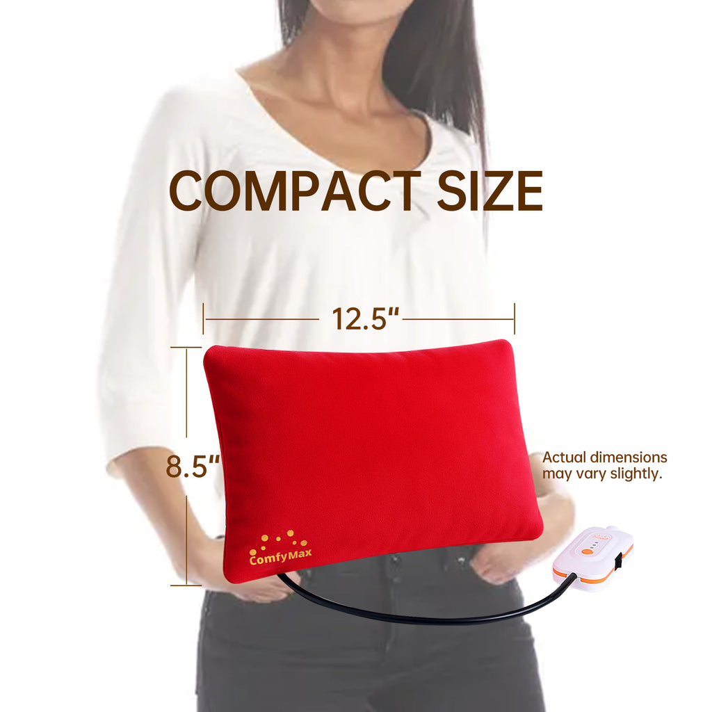 ComfyMax Electric heated pillow, EHPDM02, soft and comfortable, heats fast and even, perfect for cramps, muscle pain, relieving discomfort. Auto shut off, graphene heating, 12.5"x8.5" compact design