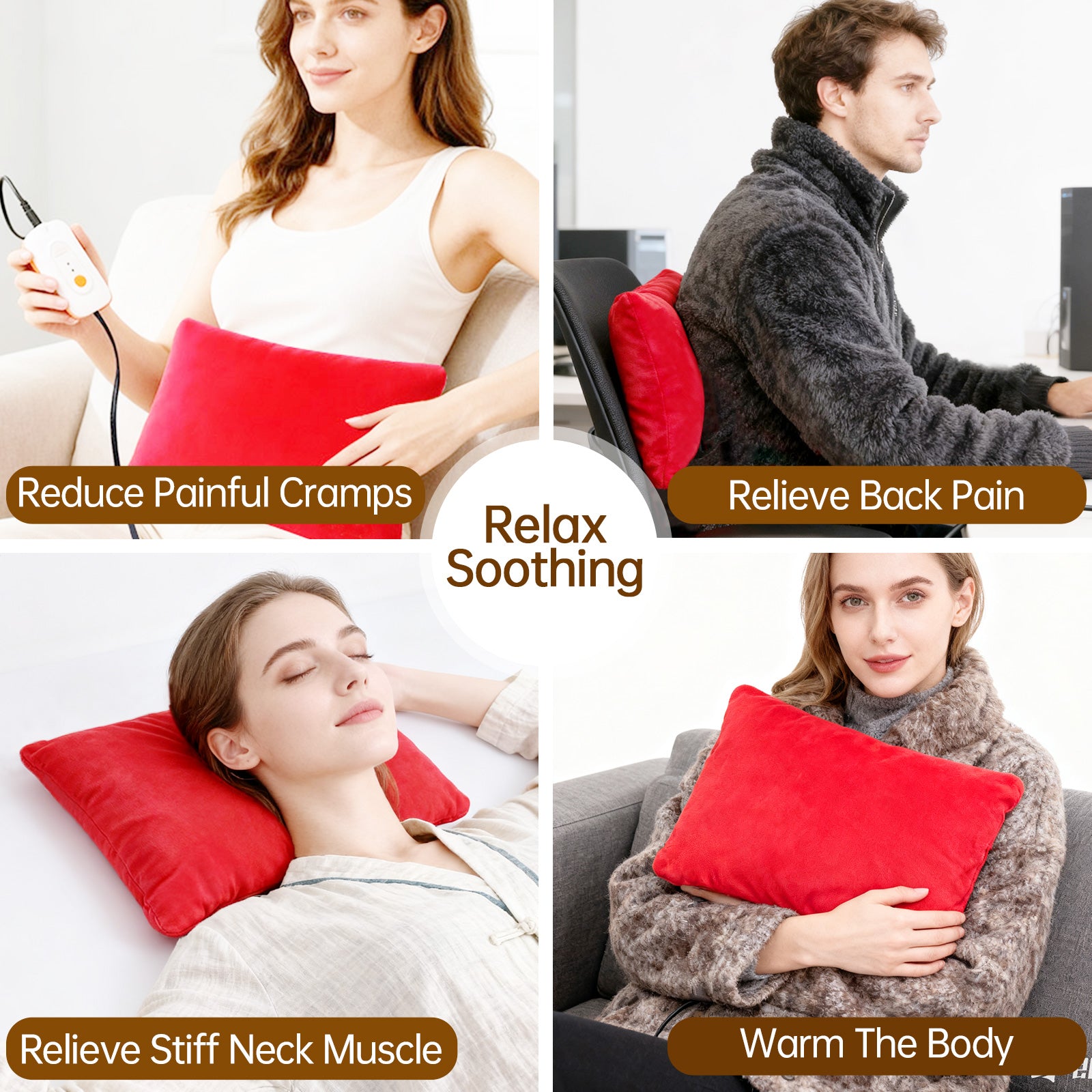 ComfyMax Electric heated pillow, EHPDM02, soft and comfortable, heats fast and even, perfect for cramps, muscle pain, relieving discomfort. Auto shut off, graphene heating, 12.5"x8.5" compact design